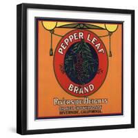 Pepper Leaf Brand - Riverside, California - Citrus Crate Label-Lantern Press-Framed Art Print