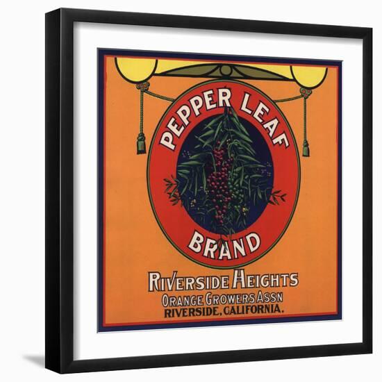 Pepper Leaf Brand - Riverside, California - Citrus Crate Label-Lantern Press-Framed Art Print