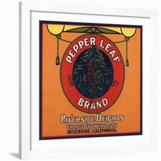 Pepper Leaf Brand - Riverside, California - Citrus Crate Label-Lantern Press-Framed Art Print