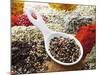 Peppercorns in Porcelain Spoon on Assorted Spices-Dieter Heinemann-Mounted Photographic Print