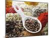 Peppercorns in Porcelain Spoon on Assorted Spices-Dieter Heinemann-Mounted Photographic Print