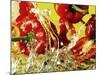 Peppers Falling into Water Against Yellow Background-Michael Meisen-Mounted Photographic Print