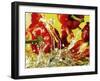 Peppers Falling into Water Against Yellow Background-Michael Meisen-Framed Photographic Print