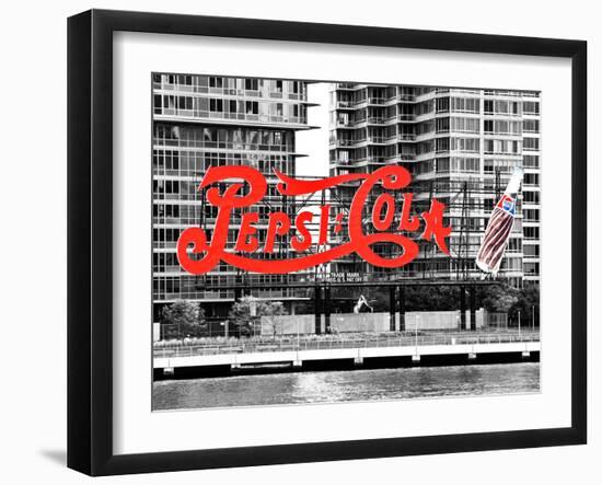 Pepsi Cola Bottling Sign, Long Island City, New York, United States, Black and White Photography-Philippe Hugonnard-Framed Photographic Print