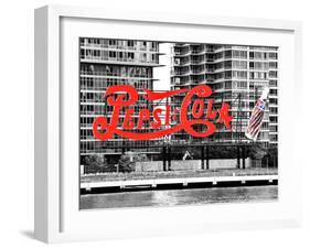 Pepsi Cola Bottling Sign, Long Island City, New York, United States, Black and White Photography-Philippe Hugonnard-Framed Photographic Print