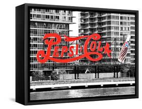 Pepsi Cola Bottling Sign, Long Island City, New York, United States, Black and White Photography-Philippe Hugonnard-Framed Stretched Canvas