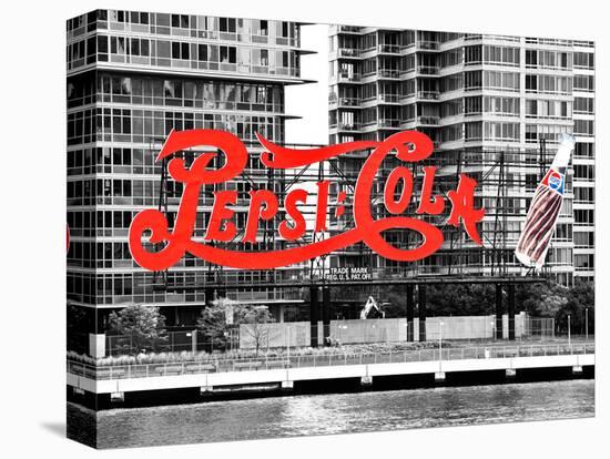 Pepsi Cola Bottling Sign, Long Island City, New York, United States, Black and White Photography-Philippe Hugonnard-Stretched Canvas