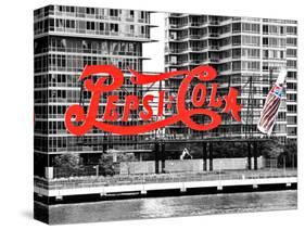 Pepsi Cola Bottling Sign, Long Island City, New York, United States, Black and White Photography-Philippe Hugonnard-Stretched Canvas