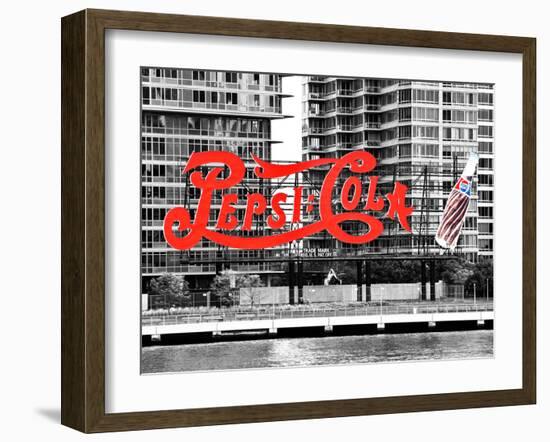 Pepsi Cola Bottling Sign, Long Island City, New York, United States, Black and White Photography-Philippe Hugonnard-Framed Premium Photographic Print