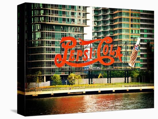 Pepsi Cola Bottling Sign, Long Island City, New York, Vintage, White Frame, Full Size Photography-Philippe Hugonnard-Stretched Canvas