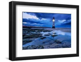 Perch Rock Lighthouse and the sands of New Brighton at twilight, New Brighton, The Wirral-Alan Novelli-Framed Photographic Print