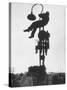 Perched on a Railroad Signal Youths Waiting to See a Glimpse of Adlai E. Stevenson-Cornell Capa-Stretched Canvas