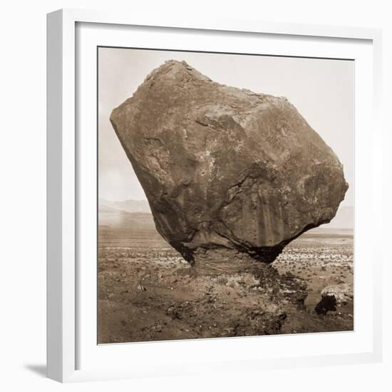 Perched Rock, Rocker Creek, Arizona, with sitting man, 1872-William H^ Bell-Framed Art Print