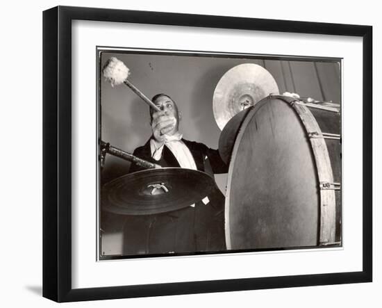 Percussionist Ruben Katz Playing the Bass Drum in the New York Philharmonic-Margaret Bourke-White-Framed Premium Photographic Print