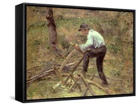 Pere Melon Sawing Wood, Pontoise, 1879-Camille Pissarro-Framed Stretched Canvas