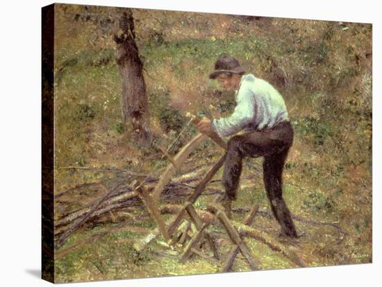 Pere Melon Sawing Wood, Pontoise, 1879-Camille Pissarro-Stretched Canvas