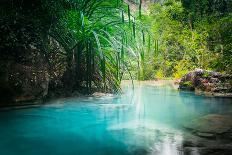 Jungle Landscape with Flowing Turquoise Water of Erawan Cascade Waterfall at Deep Tropical Rain For-Perfect Lazybones-Photographic Print