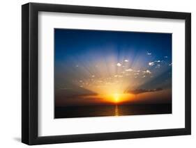 Perfect Sunrise on the Sea, with Radiant Rays of Sun over a Warm Colourful Horizont.-Roberto Caucino-Framed Photographic Print