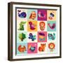 Perfect Vector Set of Illustration in Cartoon Naive Style with Funny Animals and Birds. Lovely Cute-Molesko Studio-Framed Art Print