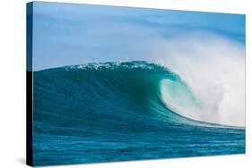 Perfect Wave-Beautiful blue wave breaking over a coral reef, Hawaii-Mark A Johnson-Stretched Canvas