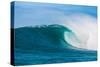 Perfect Wave-Beautiful blue wave breaking over a coral reef, Hawaii-Mark A Johnson-Stretched Canvas