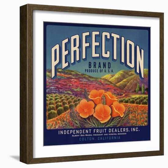 Perfection Brand - Colton, California - Citrus Crate Label-Lantern Press-Framed Art Print