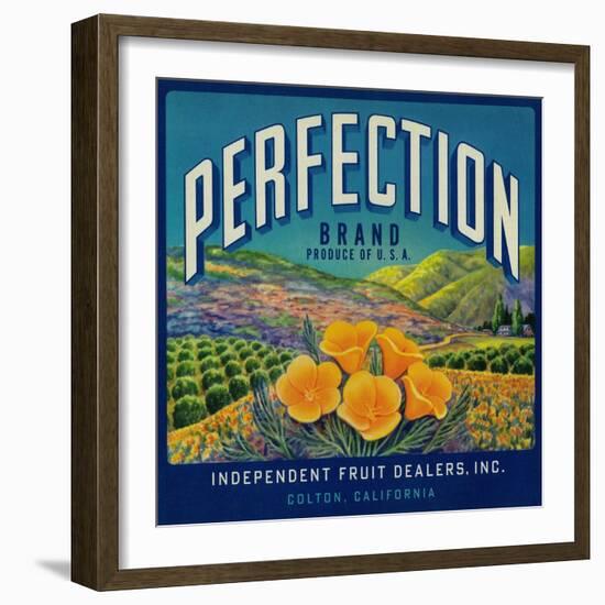 Perfection Orange Label - Colton, CA-Lantern Press-Framed Art Print