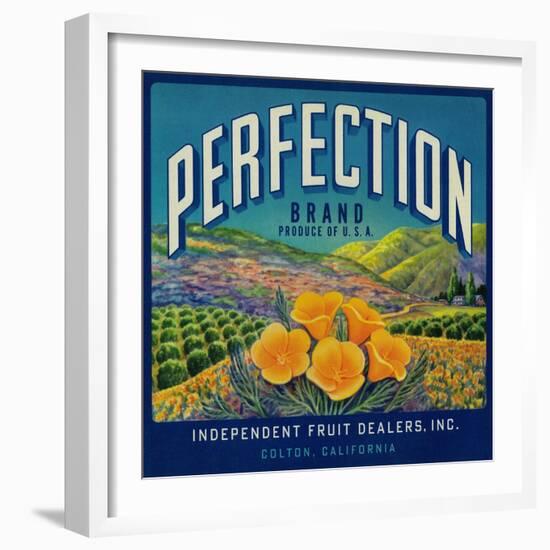 Perfection Orange Label - Colton, CA-Lantern Press-Framed Art Print