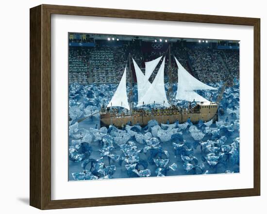 Performance by Theatre Group 'La Fura dels Baus' during opening ceremony, Barcelona Olympics 1992-null-Framed Giclee Print