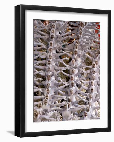 Performers Parade on a Float of Unidos Da Tijuca Samba School at Sambodrome in Rio De Janeiro-null-Framed Photographic Print