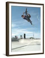 Performing a Bicycle Stunt-null-Framed Premium Photographic Print