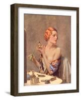 Perfume Woman Doing Her Make-Up, Budoir Putting On Perfume, UK, 1930-null-Framed Giclee Print