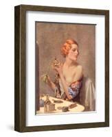 Perfume Woman Doing Her Make-Up, Budoir Putting On Perfume, UK, 1930-null-Framed Giclee Print