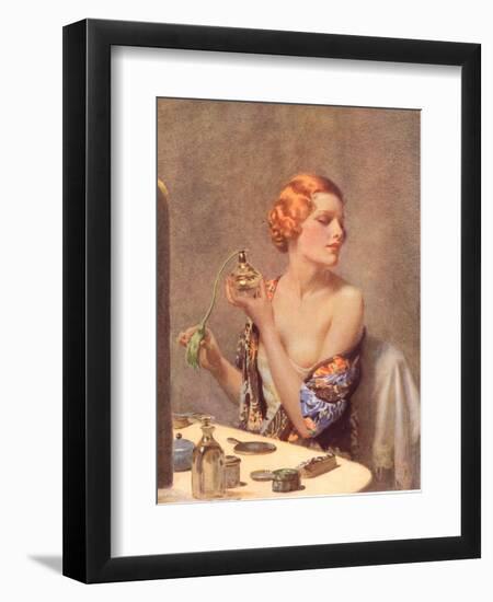 Perfume Woman Doing Her Make-Up, Budoir Putting On Perfume, UK, 1930-null-Framed Giclee Print