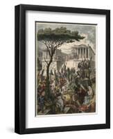 Pergamon Altar celebration of the victory of the Attalid king Eumenes II over the Galatian enemies-Heinrich Leutemann-Framed Giclee Print