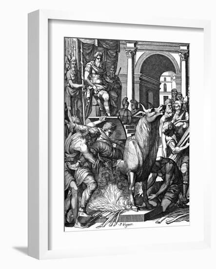 Perillus Condemned to the Bronze Bull by Phalaris, 16th Century-Pierre Woeiriot de Bouze-Framed Giclee Print