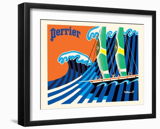 Perrier - The Sailboat - Hokusai The Great Wave - Vintage Advertising Poster, 1981-Bernard Villemot-Framed Art Print