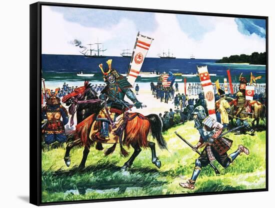 Perry Lands in Japan-English School-Framed Stretched Canvas