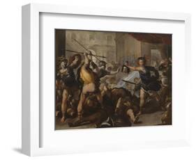 Perseus Turning Phineas and His Followers to Stone, Early 1680S-Luca Giordano-Framed Giclee Print