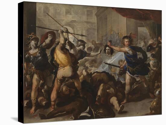 Perseus Turning Phineas and His Followers to Stone, Early 1680S-Luca Giordano-Stretched Canvas