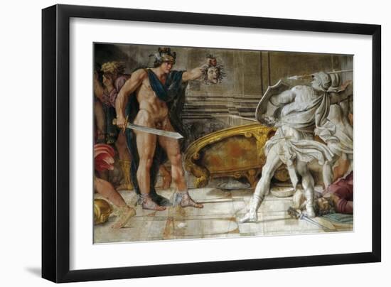 Perseus with the head of Medusa turning his enemies into stone, Loves of the Gods, 1597-Annibale Carracci-Framed Giclee Print