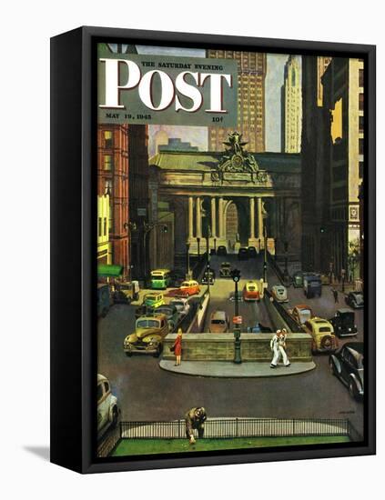 "Pershing Square," Saturday Evening Post Cover, May 19, 1945-John Falter-Framed Stretched Canvas