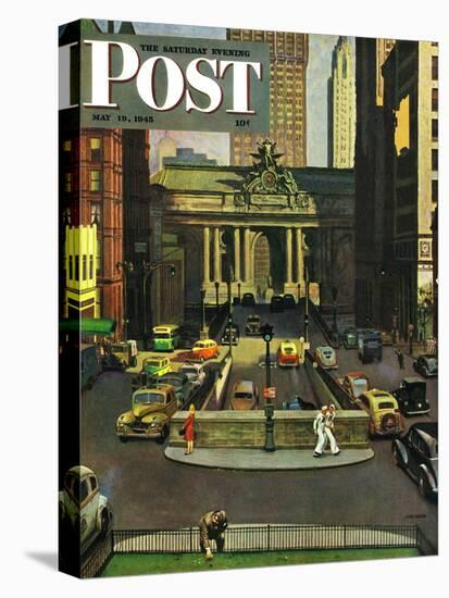 "Pershing Square," Saturday Evening Post Cover, May 19, 1945-John Falter-Stretched Canvas