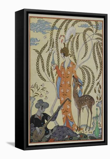 Persia A woman with a fawn A musician-Georges Barbier-Framed Stretched Canvas