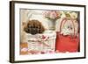 Persian Cat with Tibetan Spaniel Puppy in Baskets-null-Framed Photographic Print