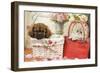 Persian Cat with Tibetan Spaniel Puppy in Baskets-null-Framed Photographic Print