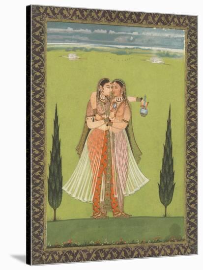 Persian Miniature Lovers Embracing-null-Stretched Canvas