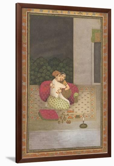 Persian Miniature Lovers on Rug-null-Framed Art Print