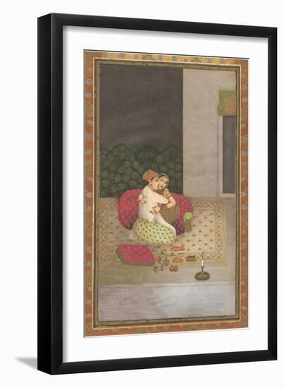 Persian Miniature Lovers on Rug-null-Framed Art Print