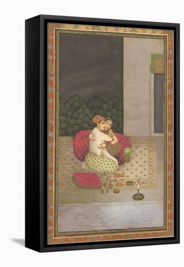 Persian Miniature Lovers on Rug-null-Framed Stretched Canvas